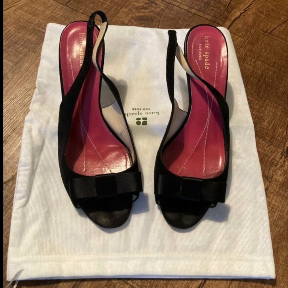 Kate Spade Elisabet black suede slingback heels